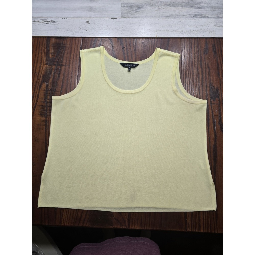 Ming Wang Womens XL Pale Yellow Knit Scoop Neck Sleeveless Tank Top Side Slit